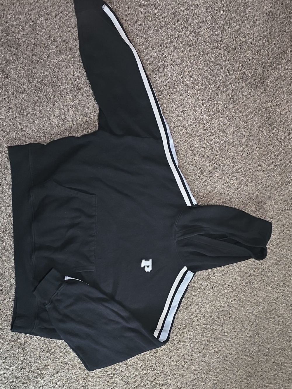 PINK Victoria's Secret Black with White Stripes Boxy-Hoodie